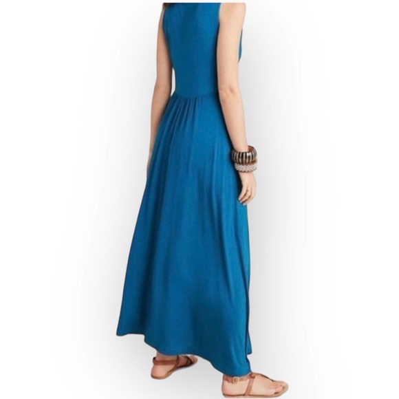ANTHROPOLOGIE Maeve Camilla Teal Maxi Dress V Neck Knot Front Blue Size XS - Picture 5 of 15